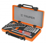 Truper Juego de Dados con Matraca 13980, 1/4", Cromado, 20 Piezas