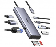 Ugreen Docking Station 90325 USB C, 2x USB-A 3.0, 2x USB-C, 1x HDMI, 1x RJ-45, SD, MicroSD, Plata