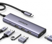 Ugreen Hub USB-C, 3x USB 3.0, 1x USB-C PD, 1x HDMI, 5 Gbit/s, Gris