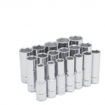 Urrea Juego de Dados Largos 54203, 1/2", 18 Piezas, Plata