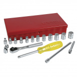 Urrea Juego de Dados y Accesorios Métricos 47205, 1/4", 18 piezas, Plata