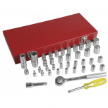 Urrea Juego de Dados y Accesorios con Matraca 4700D, 1/4 - 3/8", Cromado, 41 Piezas