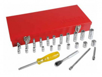 Urrea Juego de Dados y Accesorios con Matraca 47116, 1/4", Cromado, 26 Piezas