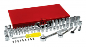 Urrea Juego de Dados con Matraca 475254, 1/4", 3/8" y 1/2", Cromado, 76 Piezas