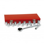 Urrea Juego de Dados y Accesorios con Matraca 54208, 1/2", Cromado, 17 Piezas