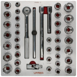 Urrea Juego de Dados con Matraca CH203L, 1/2", Cromado, 42 Piezas