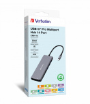 Verbatim Hub USB-C - 2x HDMI, 1x VGA, 1x RJ45, 3x USB-A 3.2 Gen1, 1x USB-C, 2x USB-A 2.0, 1x SD, 1x microSD, 1x 3.5mm, Gris