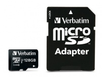 Memoria Flash Verbatim, 128GB MicroSDHC UHS-I Clase 10, con Adaptador