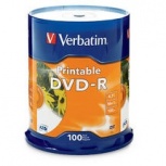Verbatim Torre de Discos Virgenes Imprimibles para DVD, DVD-R, 16x, 100 Discos