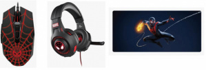 Kit Gamer de Mouse, Audífonos y Mousepad Xtech Miles Morales, Alámbrico, USB, Negro/Rojo