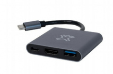 XtremeMac Hub USB C Macho - 1x HDMI/1x USB A/1x USB C Hembra, Gris