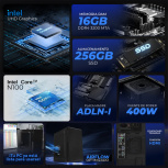 Computadora Xtreme PC Gaming Atom Black, Intel N100, 16GB, 256GB SSD, Wi-Fi, Windows 11 Prueba + Teclado/Mouse/Monitor de 23.8" - Imagen adicional 4