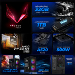 Computadora Xtreme PC Gaming CM-05127, AMD Ryzen 7 5700G, 32GB, 1TB SSD, Wi-Fi, Windows 11 Prueba + Teclado/Mouse/Monitor de 23.8" - Imagen adicional 2