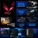 Computadora Xtreme PC Gaming CM-05129, AMD Ryzen 7 5700G, 32GB, 1TB SSD, Wi-Fi, Windows 10 Prueba + Teclado/Mouse/Monitor de 23.8" image