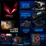 Computadora Xtreme PC Gaming Tank Glow Black, AMD Athlon 3000G, 16GB, 500GB SSD, Wi-Fi, Windows 11 Prueba - Imagen adicional 4