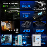 Computadora Gamer Xtreme PC Gaming CM-05457, AMD Ryzen 5 2600 3.40GHz, 16GB, 1TB SSD, Wi-Fi, NVIDIA GeForce GTX 1660, Windows 10 Prueba, Blanco image