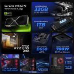 Computadora Gamer Xtreme PC Gaming XTBRR932GB55070MTPB, AMD Ryzen 9 7900X, NVIDIA GeForce RTX 5070, 32GB, 1TB SSD, Wi-Fi, Windows 11 Prueba + Teclado/Mouse/Monitor de 27"  - Imagen adicional 5