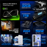 Computadora Gamer Xtreme PC Gaming CM-60085, AMD Ryzen 9 9900X, NVIDIA GeForce RTX 5070 Ti, 32GB, 1TB SSD, Wi-Fi, Windows 11 Prueba - Imagen adicional 3