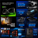 Computadora Gamer Xtreme PC Gaming CM-50284, AMD Ryzen 7 9800X3D, NVIDIA GeForce RTX 5070 TI, 64GB, 2TB SSD, Wi-Fi, Windows 11 Prueba image