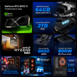 Computadora Gamer Xtreme PC Gaming Loong:Nia, AMD Ryzen 9 9900X, NVIDIA GeForce RTX 5070 Ti, 64GB, 2TB SSD, Wi-Fi, Windows 11 Prueba image