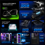 Computadora Gamer Xtreme PC Gaming CM-05847, Intel Core i9-12900F, NVIDIA GeForce RTX 5060 Ti, 32GB, 1TB SSD, Wi-Fi, Windows 11 Prueba + Teclado/Mouse/Monitor de 23.8" image