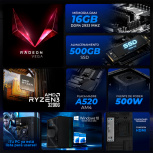 Computadora Xtreme PC Gaming CM-05134, AMD Ryzen 3 3200G, 16GB, 500GB SSD, Wi-Fi, Windows 10 Prueba + Teclado/Mouse/Monitor de 23.8" image