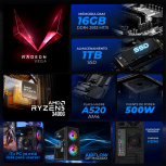 Computadora Xtreme PC Gaming XTPCR516GBVEGA11MFB, AMD Ryzen 5 3400G, 16GB, 1TB SSD, Wi-Fi, Windows 10 Prueba + Teclado/Mouse/Monitor de 23.8" - Imagen adicional 4