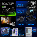 Computadora Gamer Xtreme PC Gaming CM-05495, AMD Ryzen 5 5500, NVIDIA GeForce RTX 5060, 16GB, 500GB SSD, Wi-Fi, Windows 11 Prueba + Teclado/Mouse/Monitor de 23.8" - Imagen adicional 4