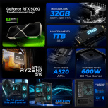 Computadora Gamer Xtreme PC Gaming CM-05882, AMD Ryzen 7 5700, NVIDIA GeForce RTX 5060, 32GB, 1TB SSD, Wi-Fi, Windows 11 Prueba + Teclado/Mouse/Monitor de 27" - Imagen adicional 3