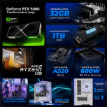 Computadora Gamer Xtreme PC Gaming CM-05883, AMD Ryzen 7 5700, NVIDIA GeForce RTX 5060, 32GB, 1TB SSD, Wi-Fi, Windows 11 Prueba + Teclado/Mouse/Monitor de 27" - Imagen adicional 3