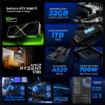 Computadora Gamer Xtreme PC Gaming XTPCR732GB5060TIMAE, AMD Ryzen 7 5700X, NVIDIA GeForce RTX 5060 Ti, 32GB, 1TB SSD, Wi-Fi, Windows 11 Prueba + Teclado/Mouse/Monitor de 32" - Imagen adicional 4