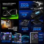 Computadora Gamer Xtreme PC Gaming CM-05902, AMD Ryzen 7 5700X, NVIDIA GeForce RTX 5060 Ti, 32GB, 1TB SSD, Wi-Fi, Windows 11 Prueba + Teclado/Mouse/Monitor de 27" - Imagen adicional 4