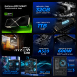 Computadora Gamer Xtreme PC Gaming CM-05898, AMD Ryzen 7 5700X, NVIDIA GeForce RTX 5060 Ti, 32GB, 1TB SSD, Wi-Fi, Windows 11 Prueba + Teclado/Mouse/Monitor de 27" - Imagen adicional 4
