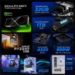 Computadora Gamer Xtreme PC Gaming CM-05899, AMD Ryzen 7 5700X, NVIDIA GeForce RTX 5060 Ti, 32GB, 1TB SSD, Wi-Fi, Windows 11 Prueba + Teclado/Mouse/Monitor de 27" - Imagen adicional 3