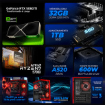 Computadora Gamer Xtreme PC Gaming CM-05903, AMD Ryzen 7 5700X, NVIDIA GeForce RTX 5060 Ti, 32GB, 1TB SSD, Wi-Fi, Windows 11 Prueba + Teclado/Mouse/Monitor de 27" - Imagen adicional 4