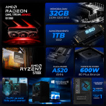 Computadora Gamer Xtreme PC Gaming CM-05851, AMD Ryzen 7 5700X, AMD Radeon RX 9060, 32GB, 1TB SSD, Wi-Fi, Windows 10 Prueba image