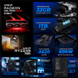 Computadora Gamer Xtreme PC Gaming CM-05854, AMD Ryzen 9 7900X, AMD Radeon RX 9060 XT, 32GB, 1TB SSD, Windows 11 Prueba + Teclado/Mouse/Monitor de 27" image