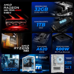 Computadora Gamer Xtreme PC Gaming CM-05855, AMD Ryzen 9 7900X, AMD Radeon RX 9060 XT, 32GB, 1TB SSD, Wi-Fi, Windows 11 Prueba + Teclado/Mouse/Monitor de 27" image