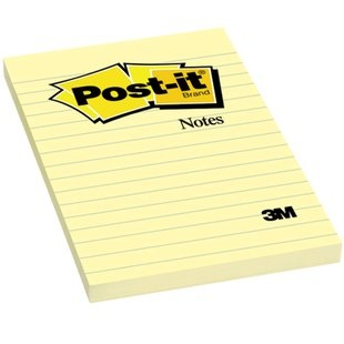 3M Notas Post-it Rayada de 4x6cm, 1 Block de 100 Hojas, Amarillo