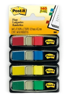 3M Mini Banderitas Post-it de 10mm x 43mm, 4 x 35 Hojas, Azul/Verde/Rojo/Amarillo