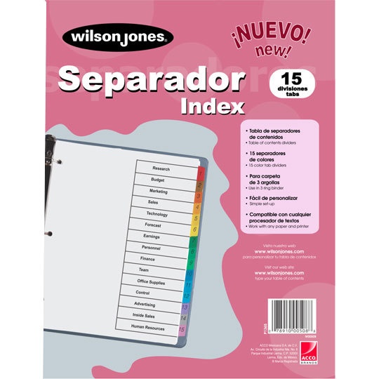 Acco Wilson Jones Separador P1365, 15 Divisiones, Blanco
