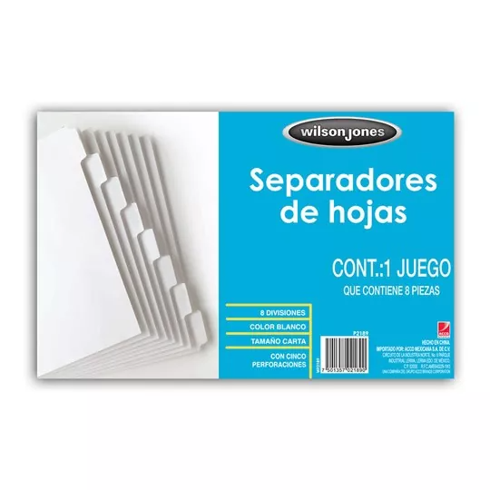Acco Wilson Jones Separador P2189, 8 Divisiones, Blanco