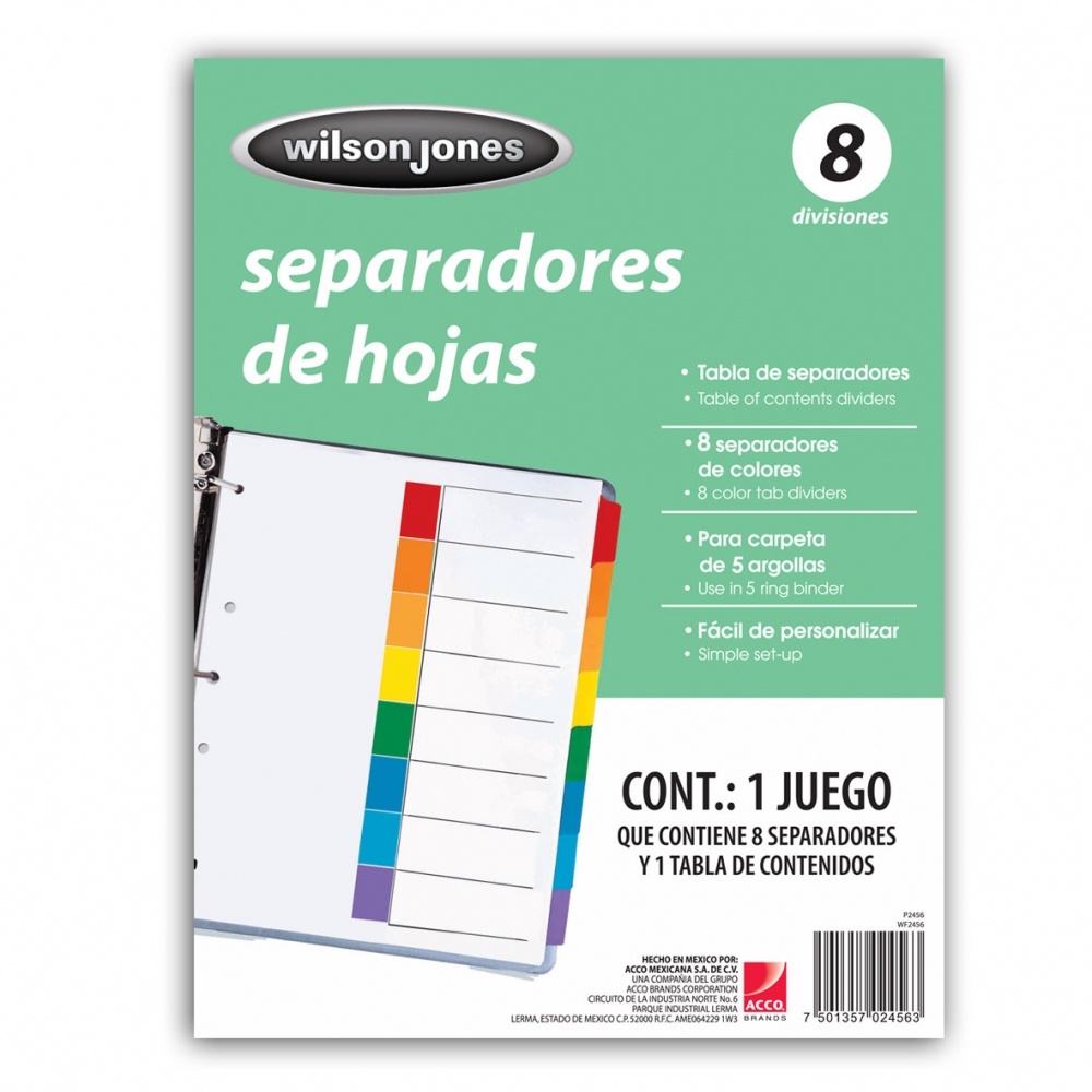Acco Wilson Jones Separador  P5919 Multidex Básico, Tamaño Carta, 5 Piezas