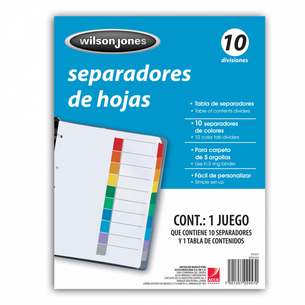 Acco Wilson Jones Separador TAB, 10 Divisiones, 5 Piezas, Rojo