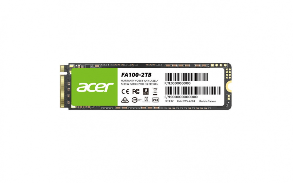 SSD Acer FA100 NVMe, 2TB, M.2, 2700 MB/s Escritura, 3000 MB/s Lectura, PCI Express 3.0