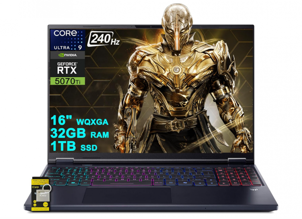 Laptop Gamer Acer Predator Helios Neo 16S, 16" 2560x1600, Intel Core Ultra 9 275HX, NVIDIA GeForce RTX 5070 Ti, 32GB, 1TB SSD, Windows 11 Home, Inglés