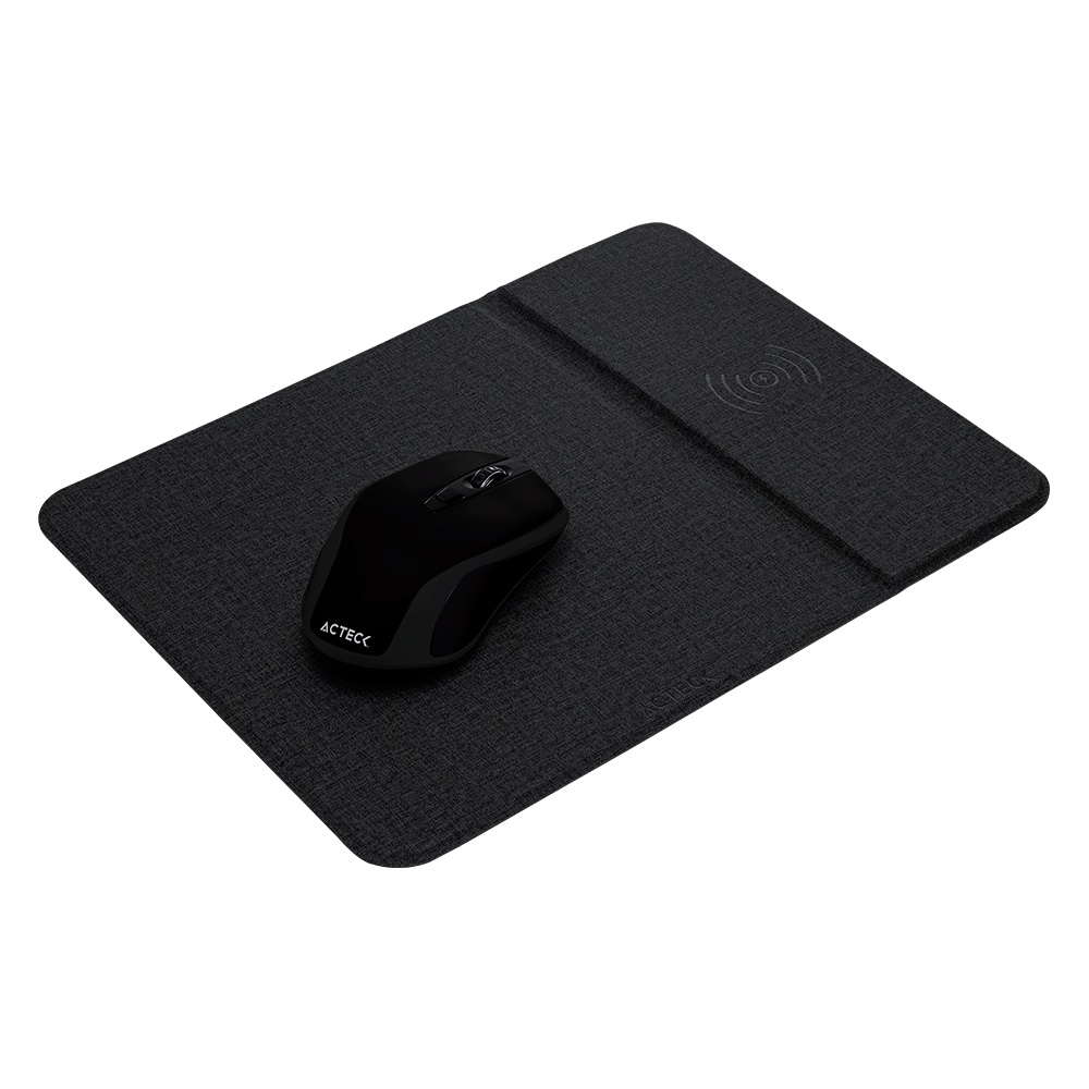 Mouse Acteck Óptico KM110 + Mousepad con Carga Inalámbrica, RF Inalámbrico, 1600DPI, Negro