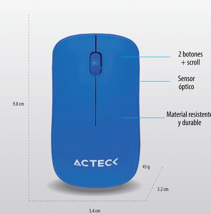 Mouse Acteck Óptico ENTRY 210, Inalámbrico, USB, 1000DPI, Azul