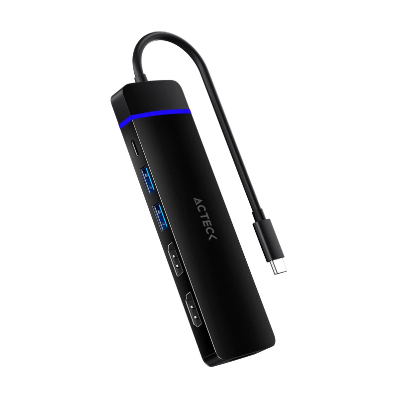 Acteck Hub USB-C, 1x HDMI, 1x DP, 2x USB 3.0, 1x USB-C, 1x Micro SD, 1x SD, Negro