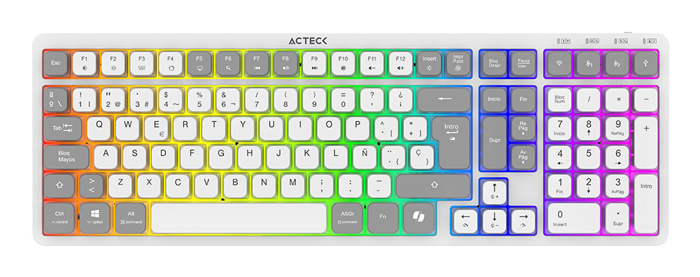 Teclado Acteck Techno PRO TI790 LED RGB, Teclado Mecánico, Óptico, Inalámbrico, RF Inalámbrico/Bluetooth, Blanco, Español 